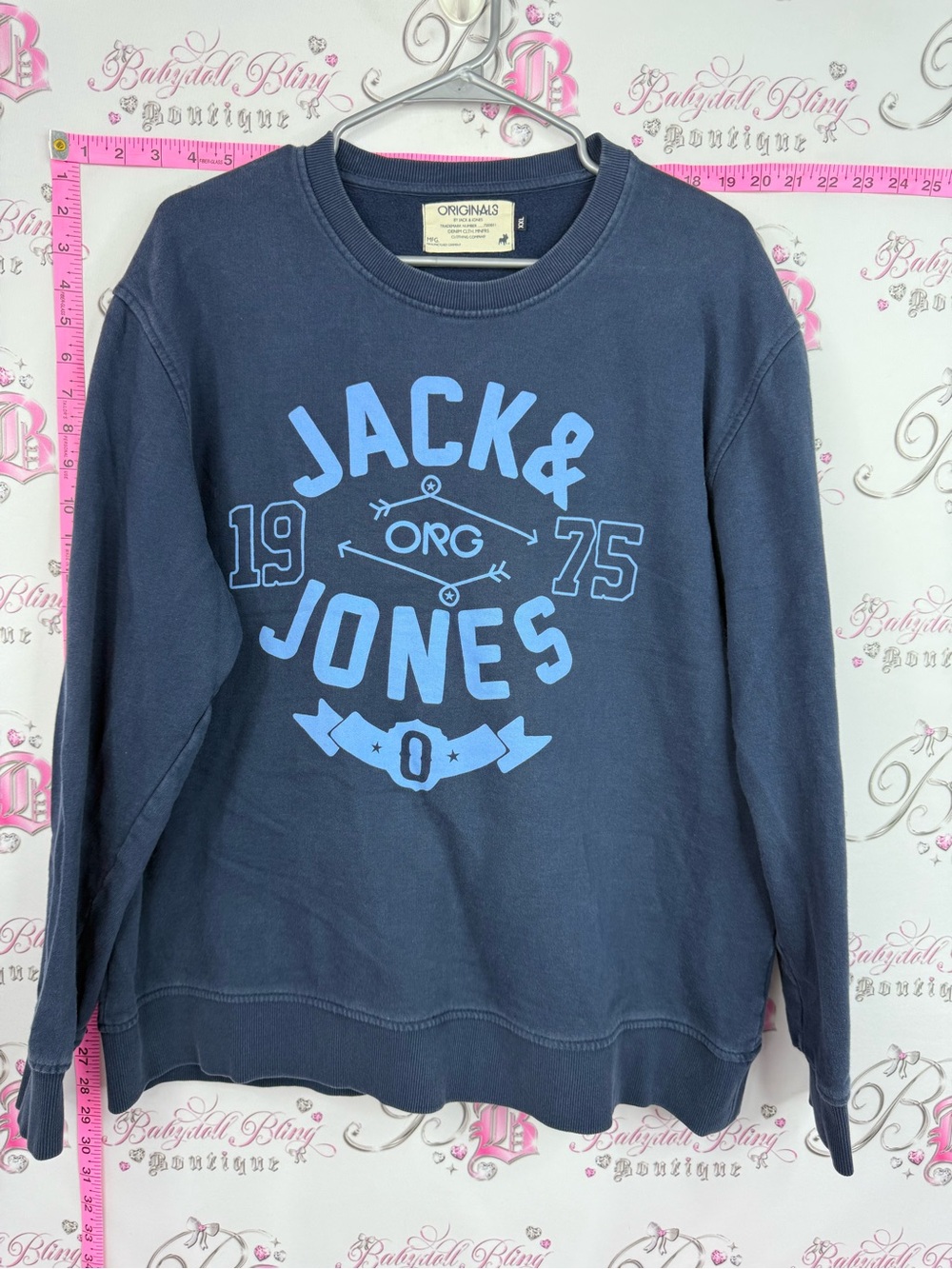 Jack and Jones Navy Blue Crewneck Sweatshirt with Light Blue Graphic